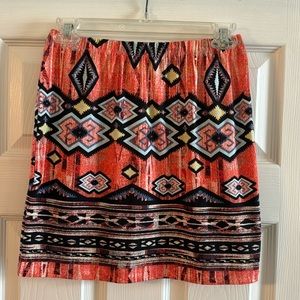 GB Aztec mini skirt. Size S. Coral, light blue, black, cream, yellow.